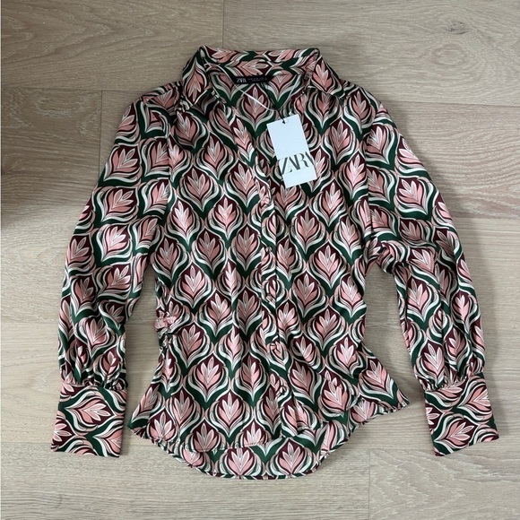 Zara Floral Satin Button-Down - Picture 1 of 3